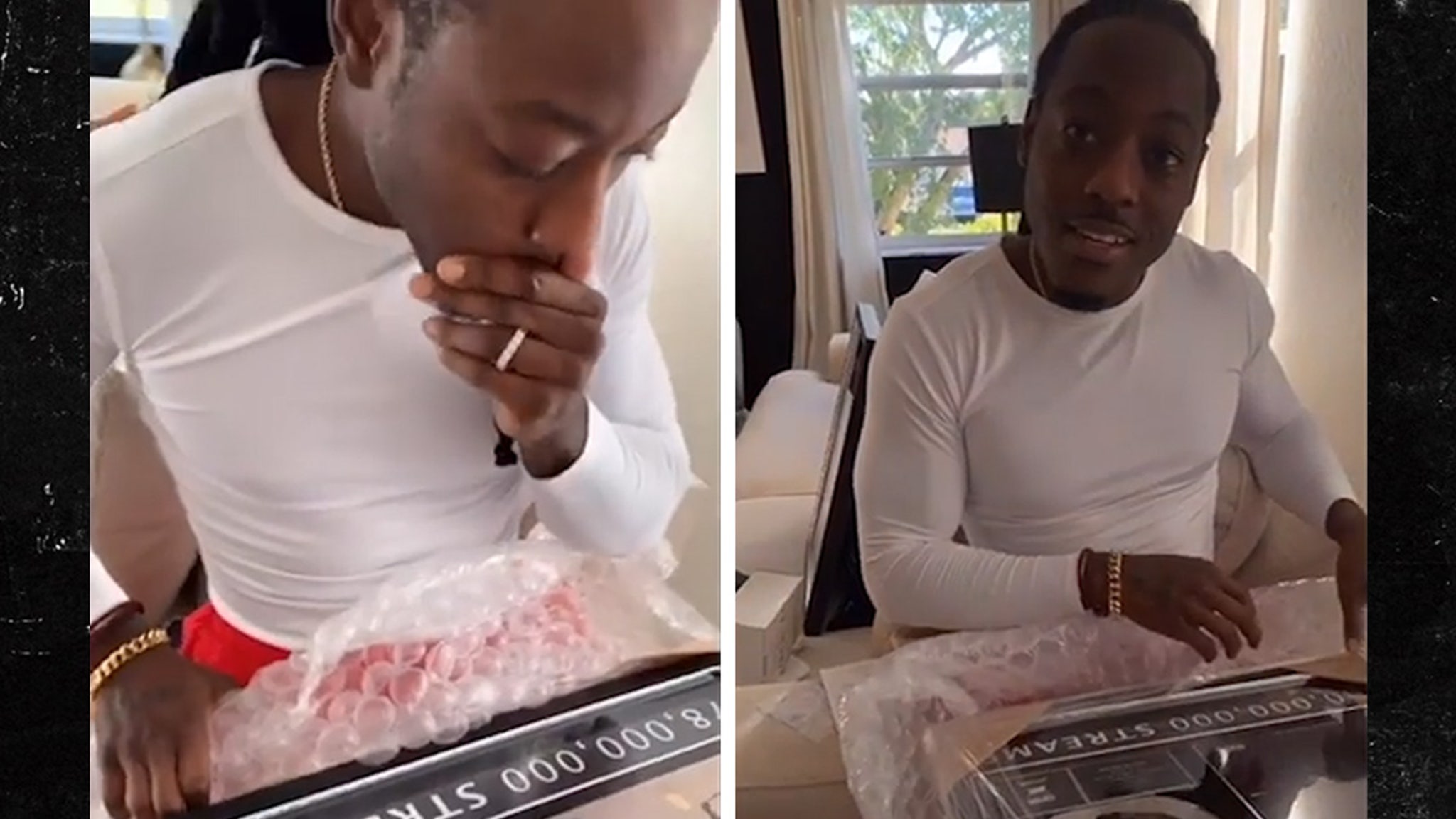 Ace Hood’s wife gave him personalized plaques to celebrate independent success