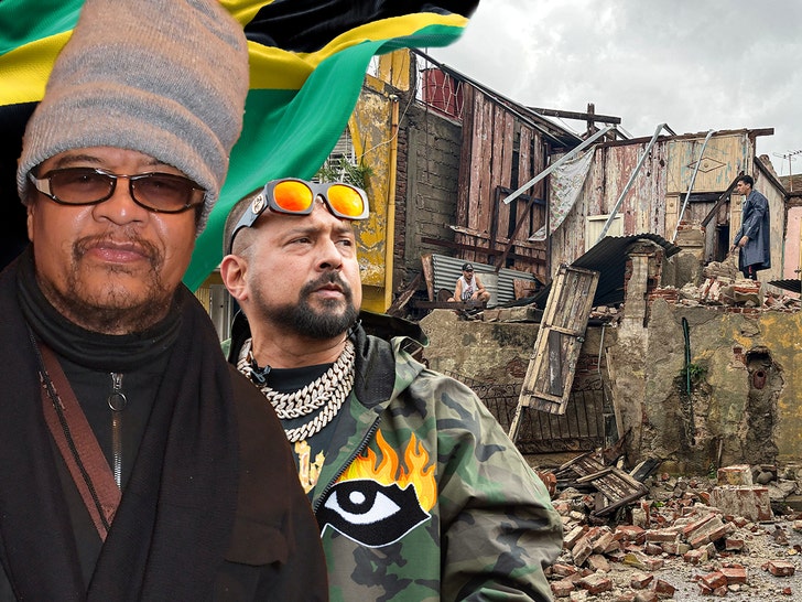 Sean Paul Maxi Priest Hurricane Melissa damage, Jamaican flag getty comp