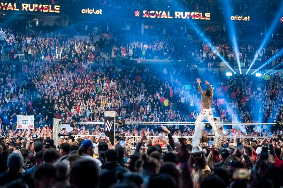 Jey Uso celebrates winning the Men's Royal Rumble.