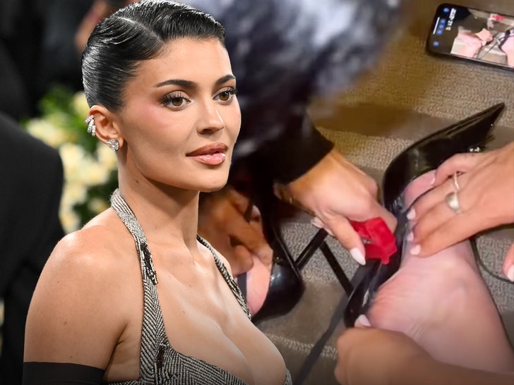 Kylie Jenner with Gala Stuck Shoes Insta Getty 1