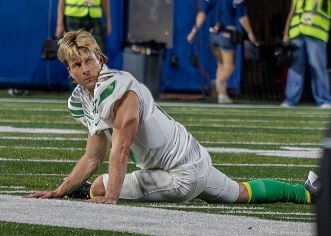 Glen Powell as Russ Holliday While Filming 'Chad Powers'
