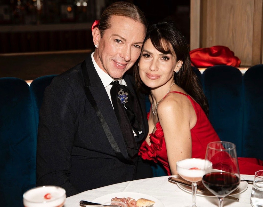 Gurus Media CEO and founder Derek Warburton and wellness advocate Hilaria Baldwin pose at the Gurus Media GURUtine’s Luncheon during NYFW at Maison Close in New York City.