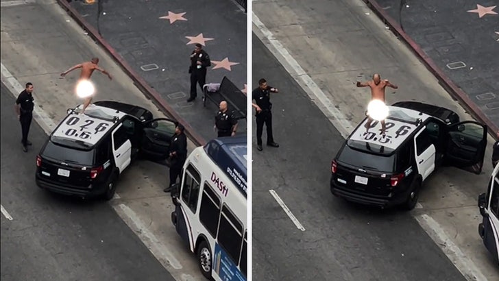 Çıplak Adam Hollywood Walk of Fame yakınlarındaki LAPD Devriye Arabasında Dans Ediyor