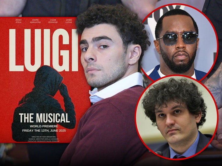 luigi mangione. musical p diddy bankman fried main getty instagram composite