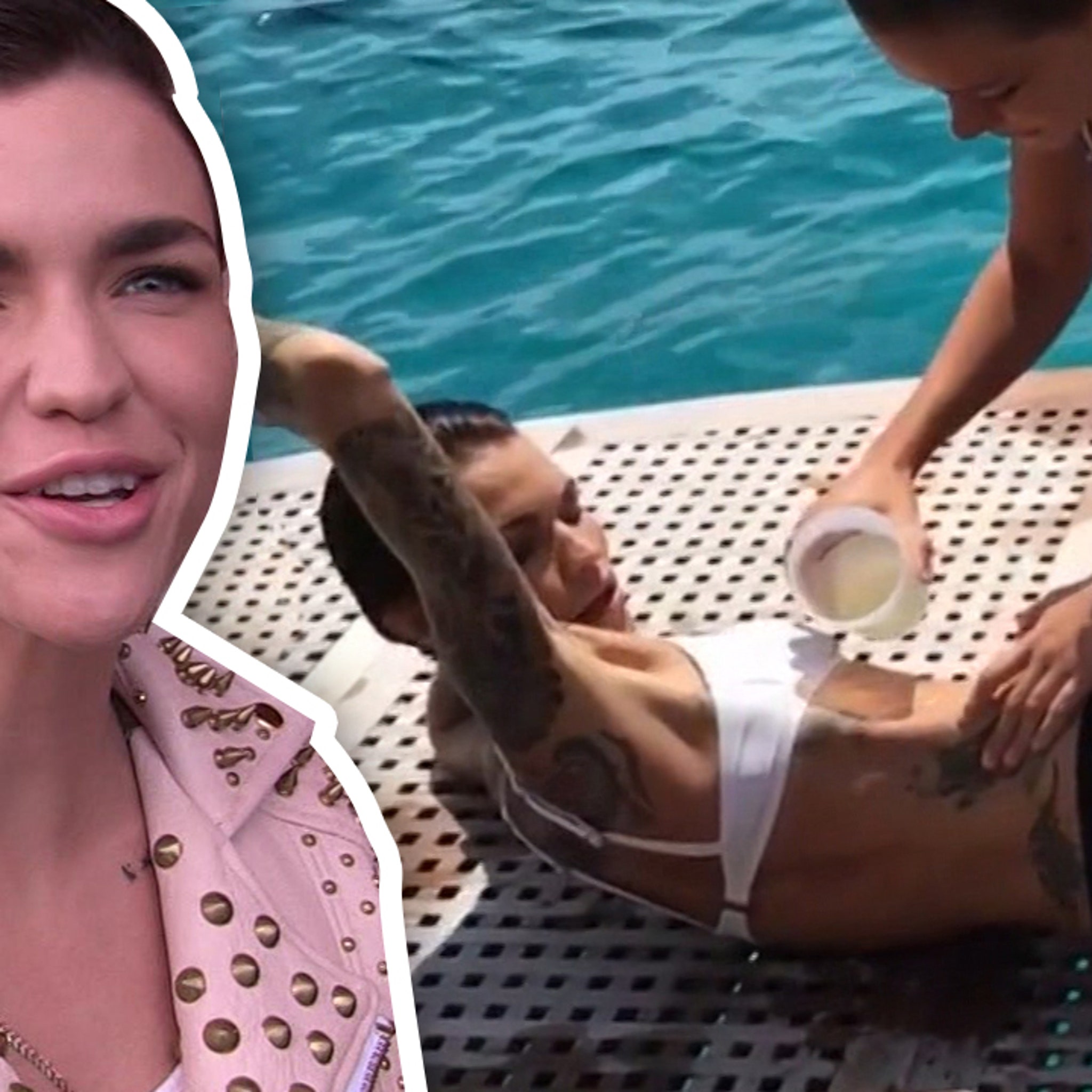 Is that pee?' Ruby Rose has urine-like liquid poured over her in video  after suffering a jellyfish sting - Mirror Online