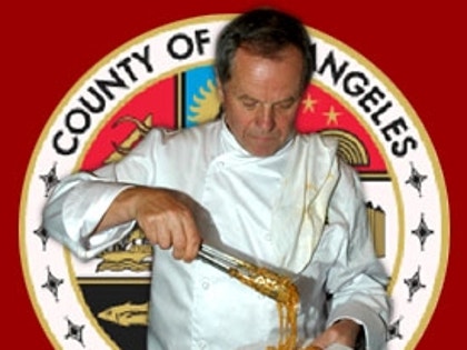 Composite of Wolfgang Puck and the county seal of Los Angeles