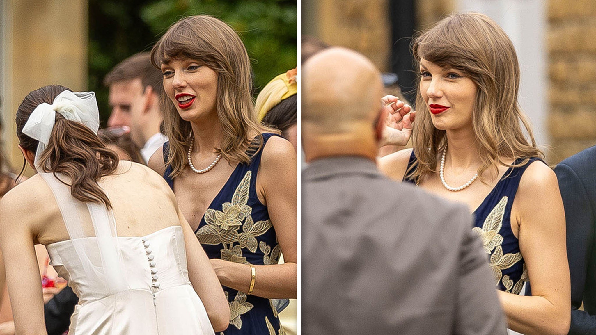Taylor Swift Attends English Wedding, Shows Off Massive Ring With Sabrina, Jack & More