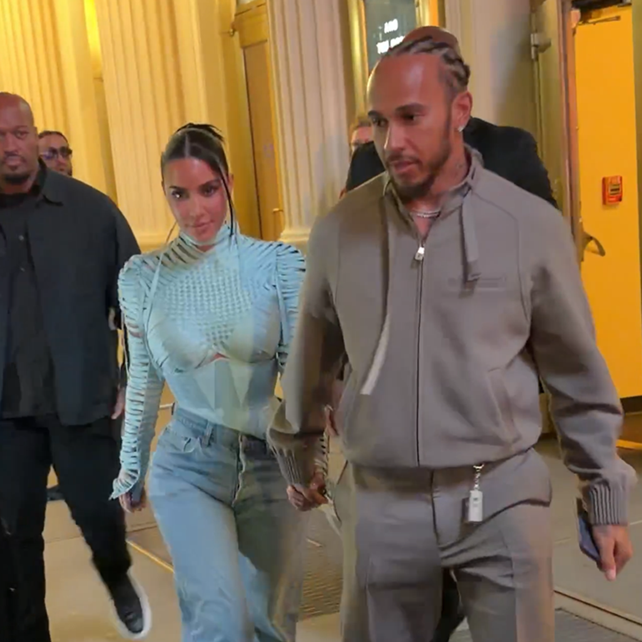 Kim Kardashian Holds Hands With Lewis Hamilton While Leaving Her Broadway Show