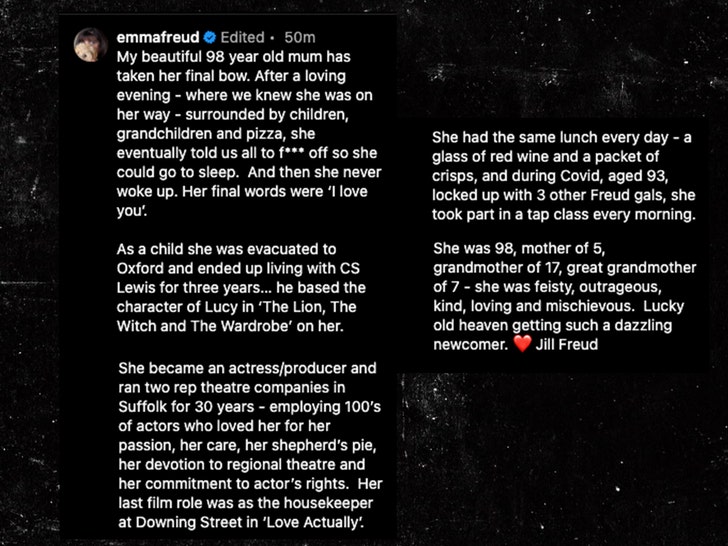 emma freud comment on jill freud instagram