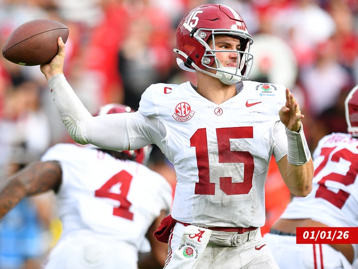 Ty Simpson #15 of the Alabama Crimson Tide getty