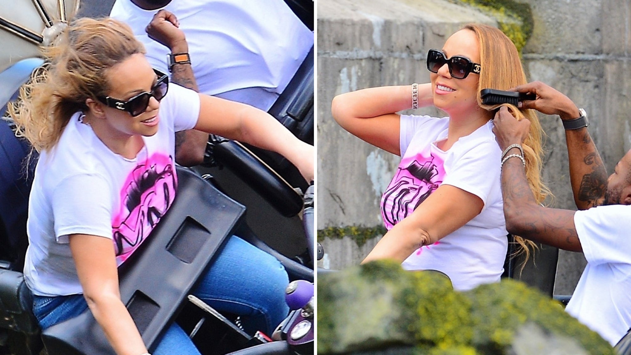 Mariah Carey's Assistant Brushes Her Hair After Going on Rollercoaster Ride