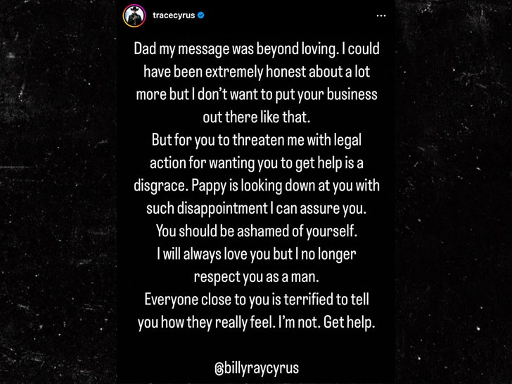 Billy Ray Cyrus Trace Cyrus Mensagem no Instagram