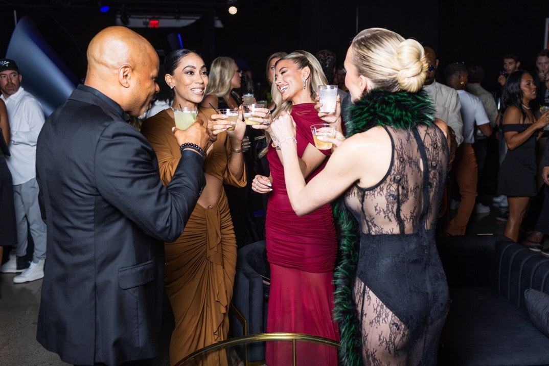 Selling Sunset star Heather Rae El Moussa sharing a toast with President of Karma Automotive, Marques McCammon, and SLS Concepts founder Sasha Lance attends the Karma Automotive’s 'Celebration of American Luxury and Supernatural Imagination', produced by SLS Concepts, in Los Angeles
