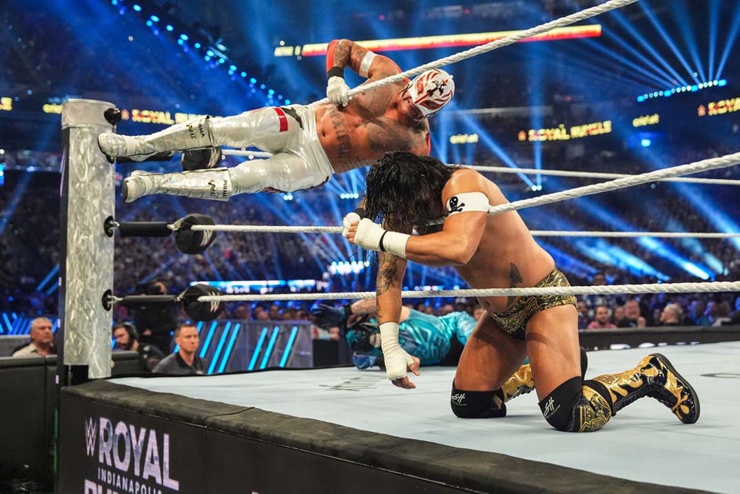 Rey Mysterio executes a 619 to his opponent.