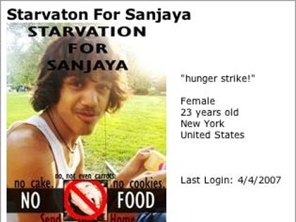 MySpace profile of Sanjaya Hunger Striker