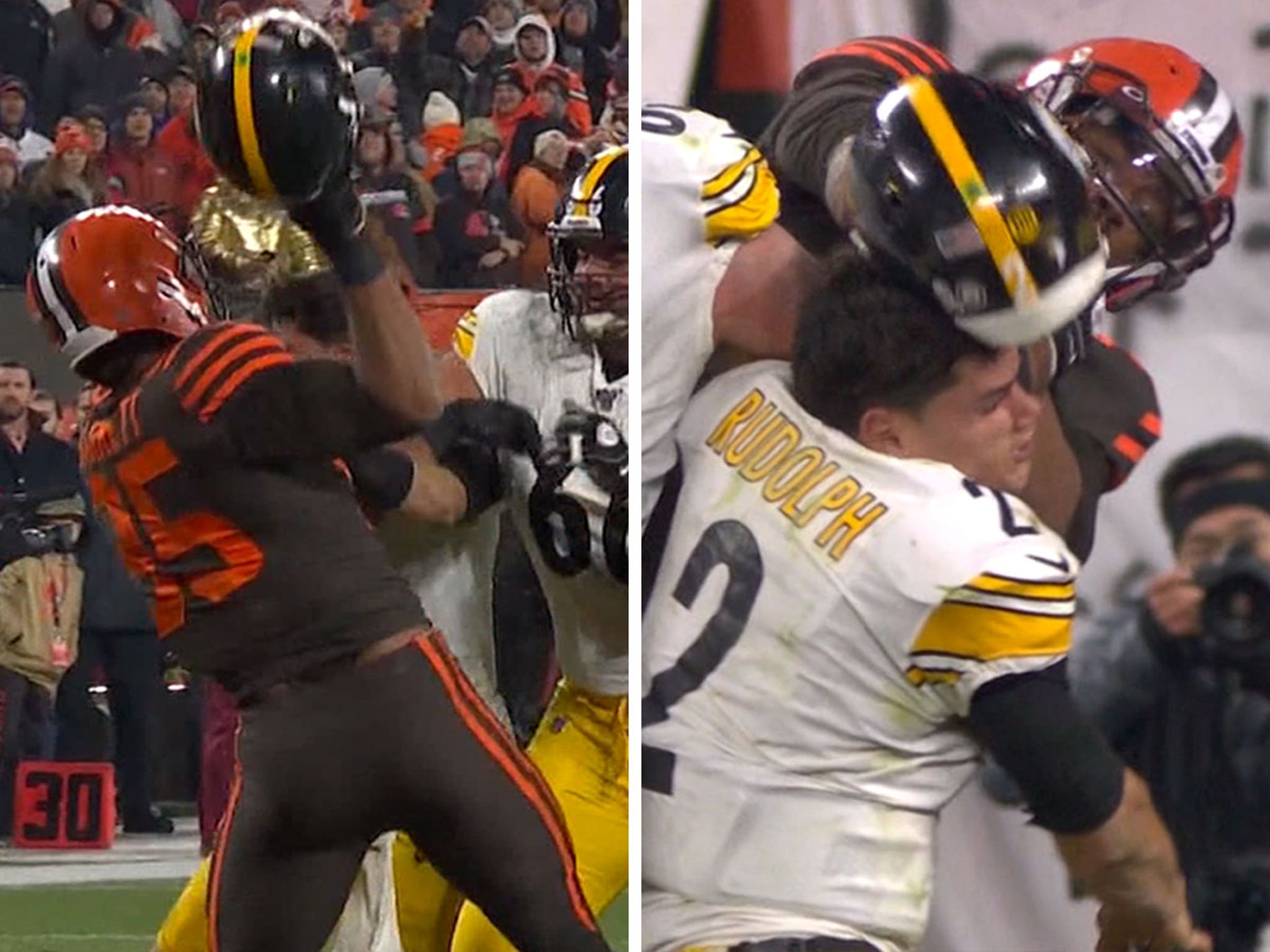 Browns-Steelers helmet-slinging fight results in suspensions