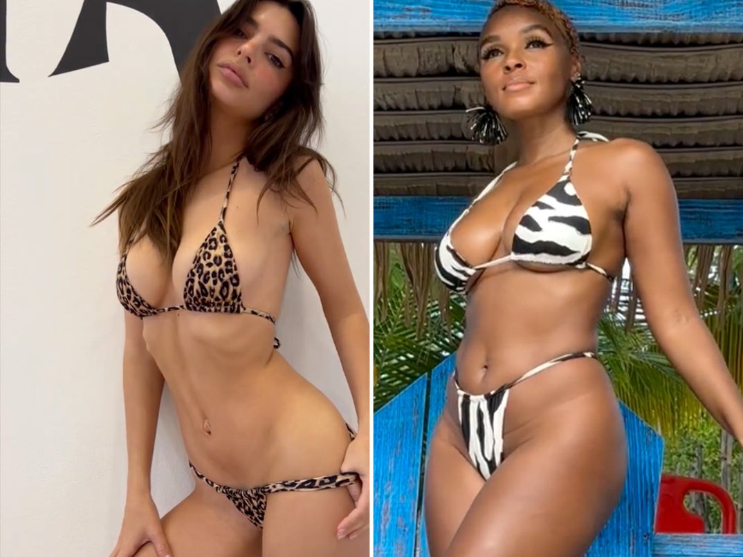 Emily Ratajkowski vs. Janelle Monae -- Animal Print Bikinis Edition