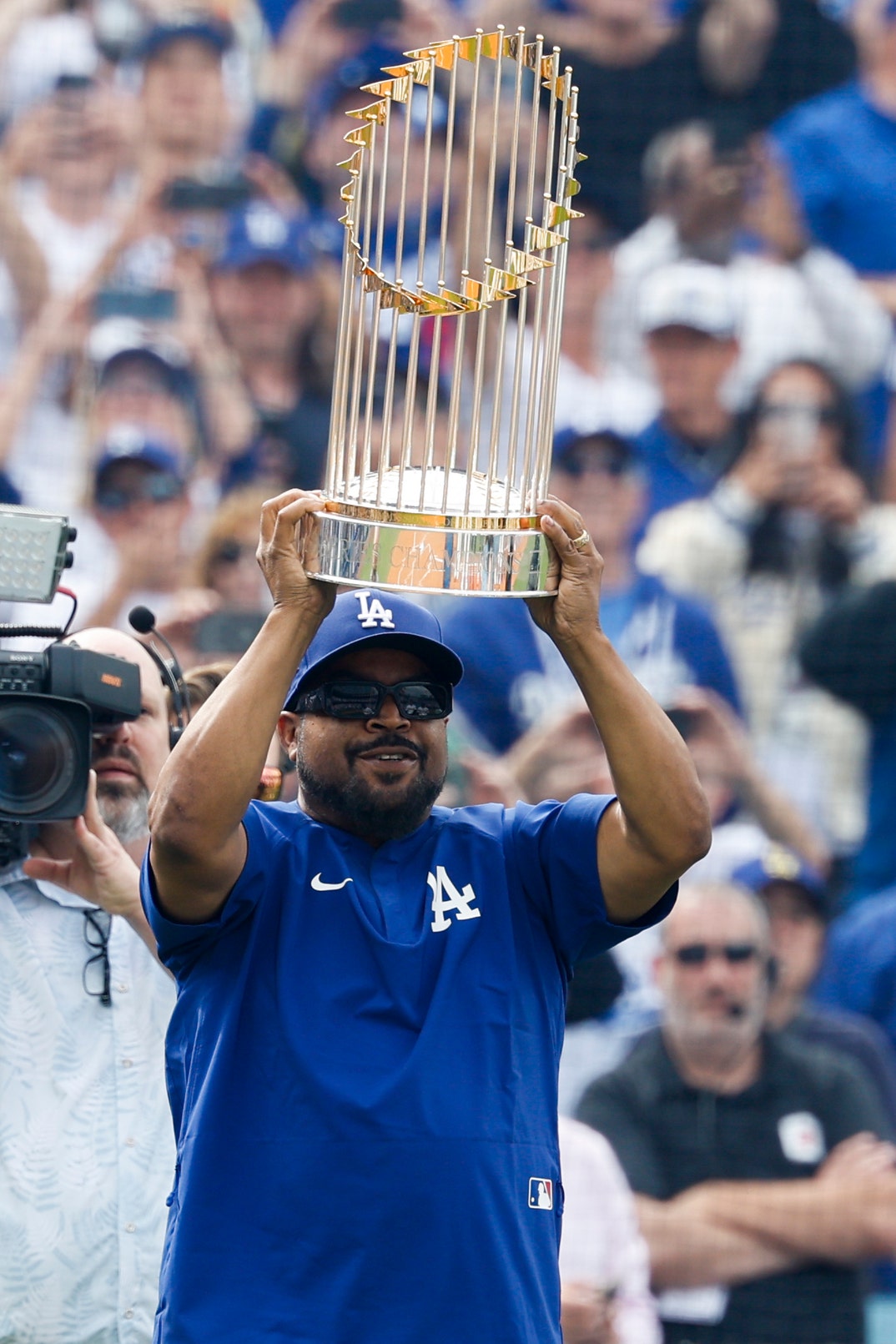 Ice Cube Delivers World Series Trophy in Style at Dodger Stadium