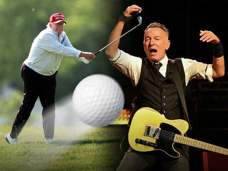 Trump Posts Fake Video Showing Him Knocking Over Springsteen With Golf Ball