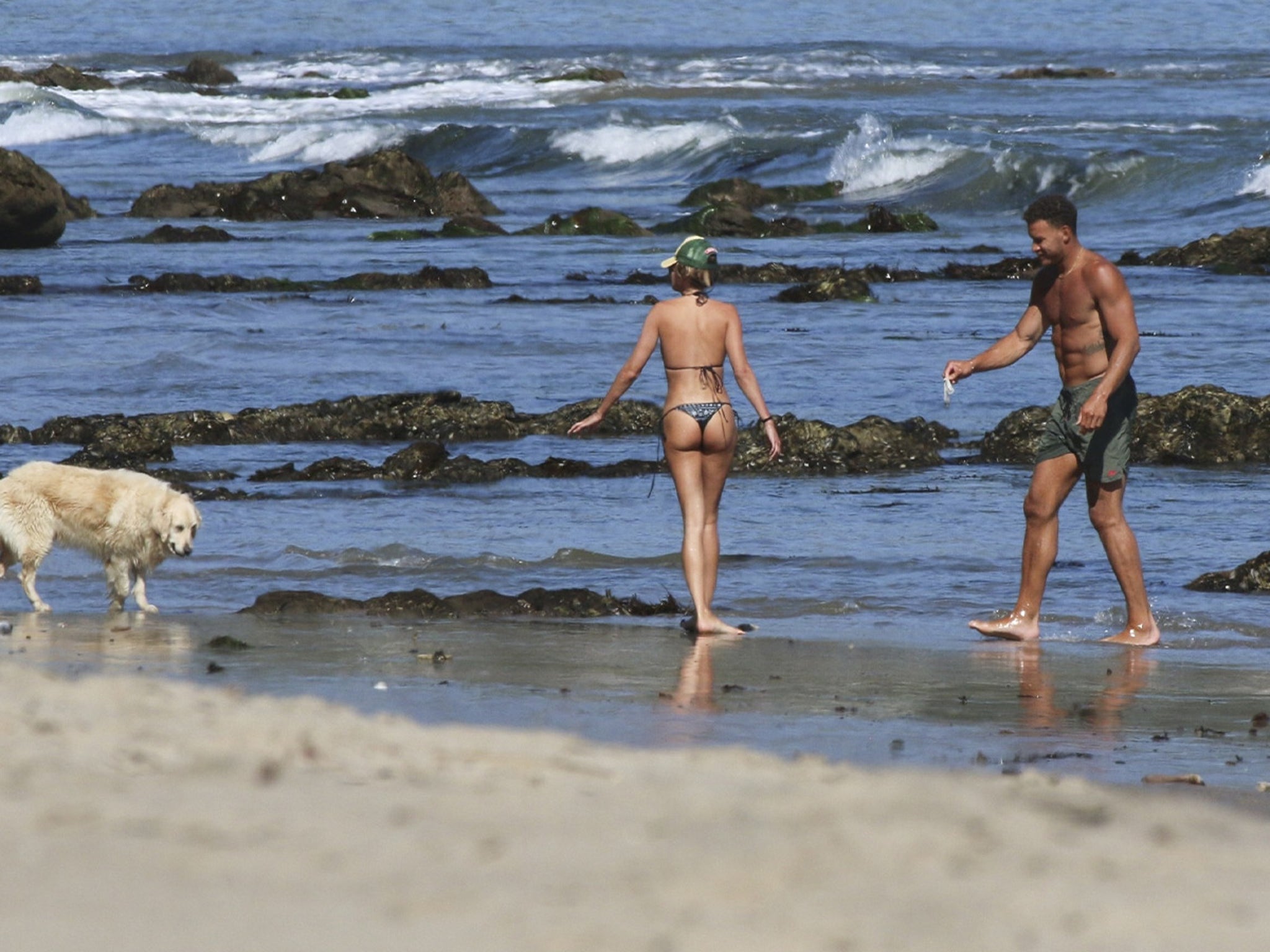 Francesca Aiello in a patterned bikini on the beach with Blake Griffin, Malibu 2026