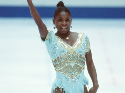 French figure skater Surya Bonaly is best known for busting out her signature backflips during competions including the 1998 Winter Olympics in Nagano, Japan (photographed above) which landed her in 10th place.