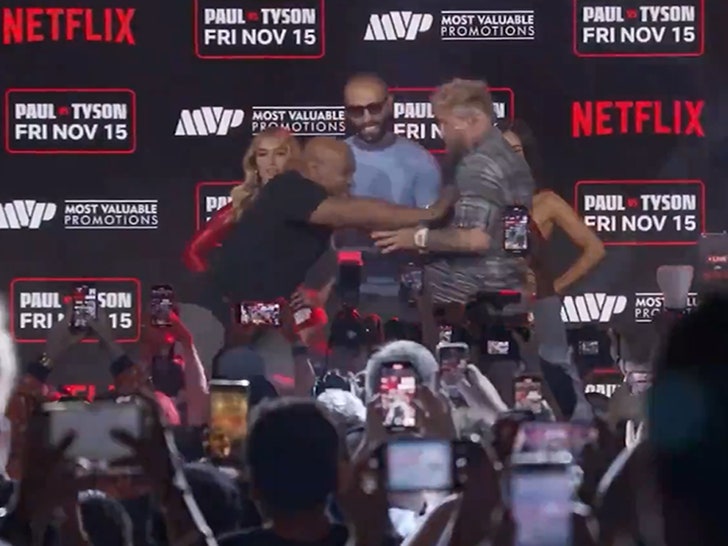 Mike Tyson Shoves Jake Paul at Press Conference for November Fight