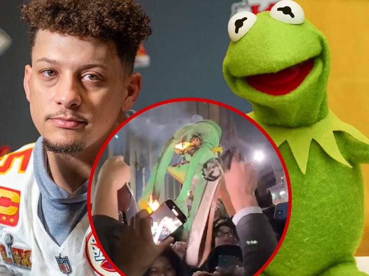 Os fãs de Eagle Troll Patrick Mahomes, incendiaram o Kermit Puppet após a vitória do SB LIX