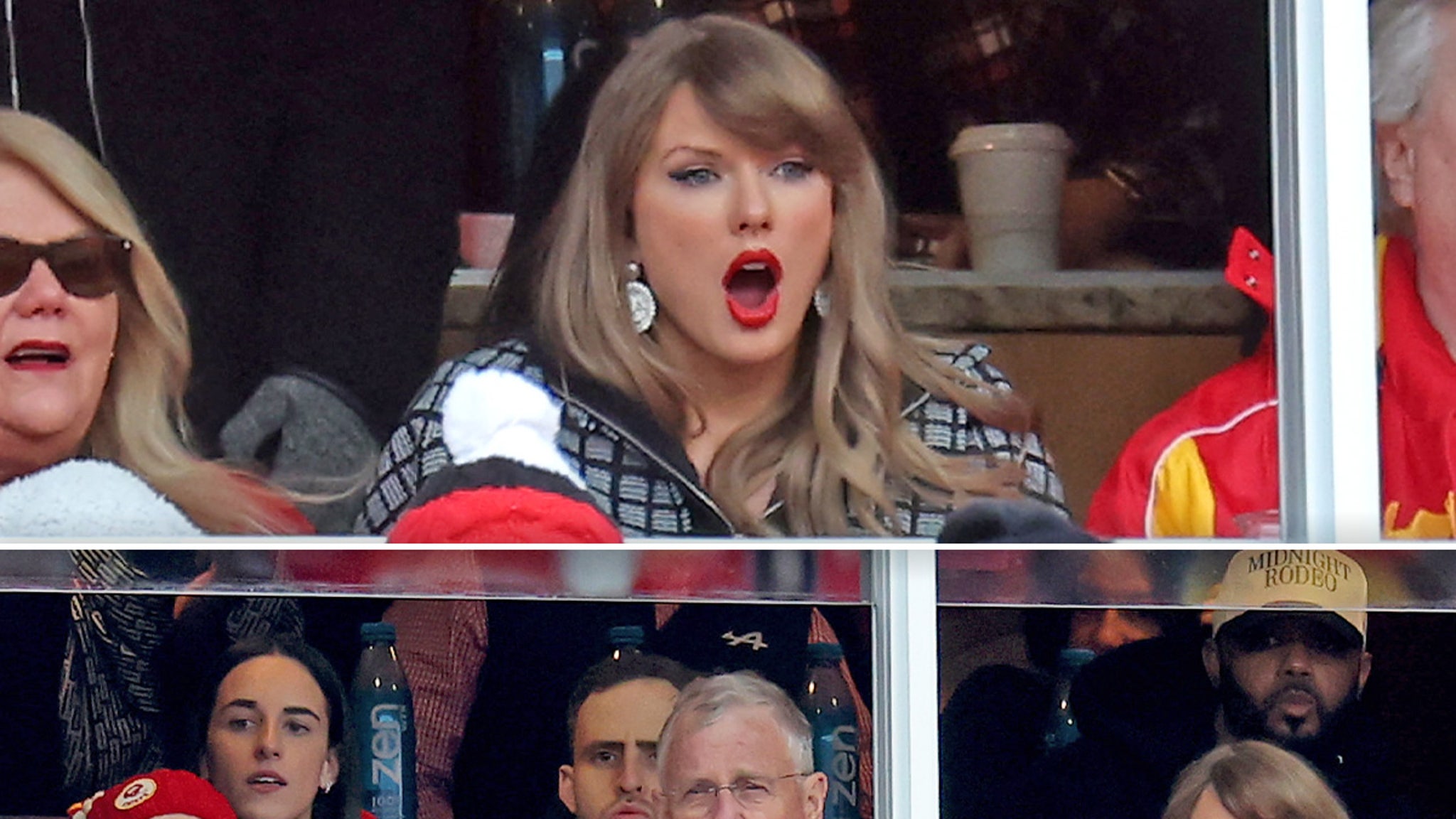 Taylor Swift Braves the Cold While at Chiefs Playoff Game, In Same Suite As Caitlin Clark