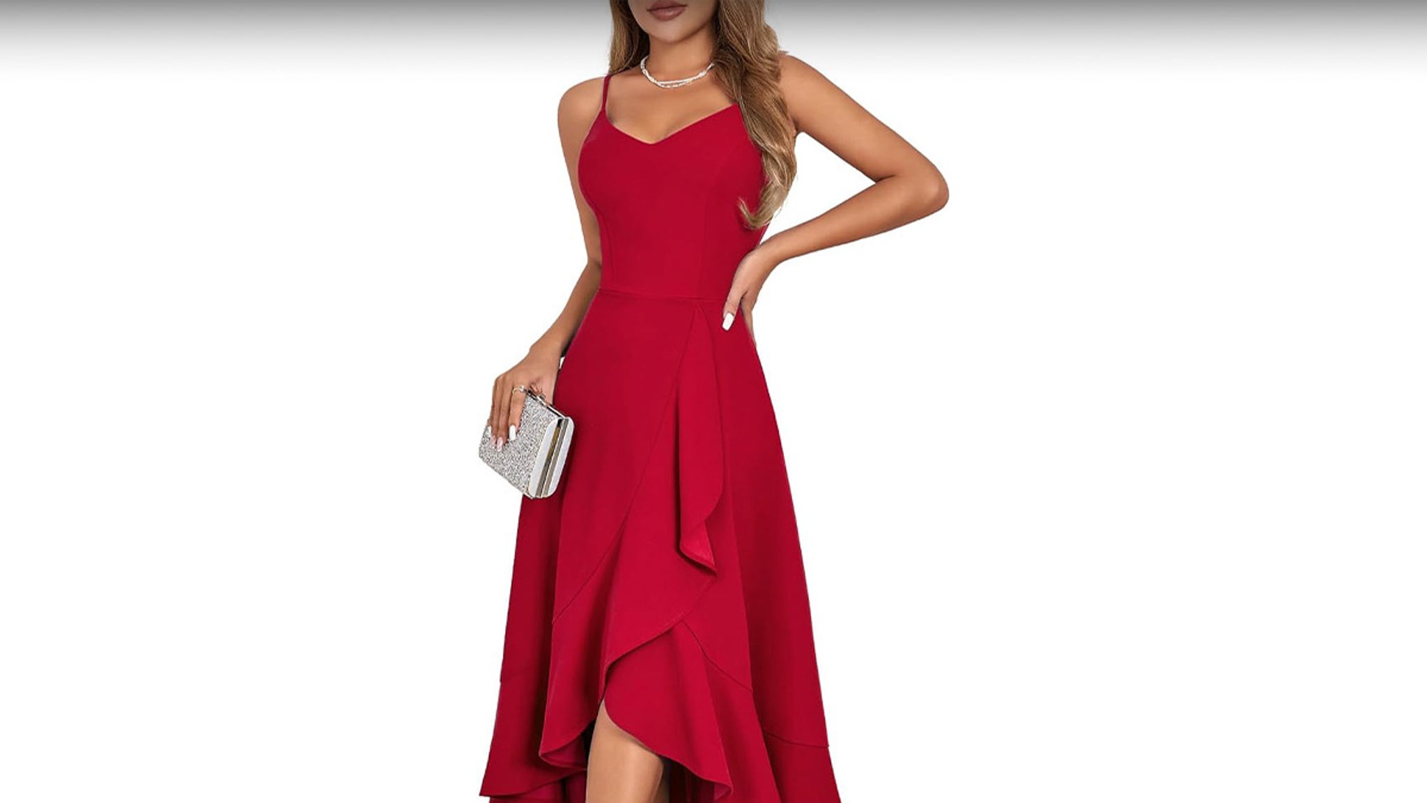 slim fit dress slacks Noel Sequin Cut-Out Maxi Dress Red– Selfie Leslie main image 0