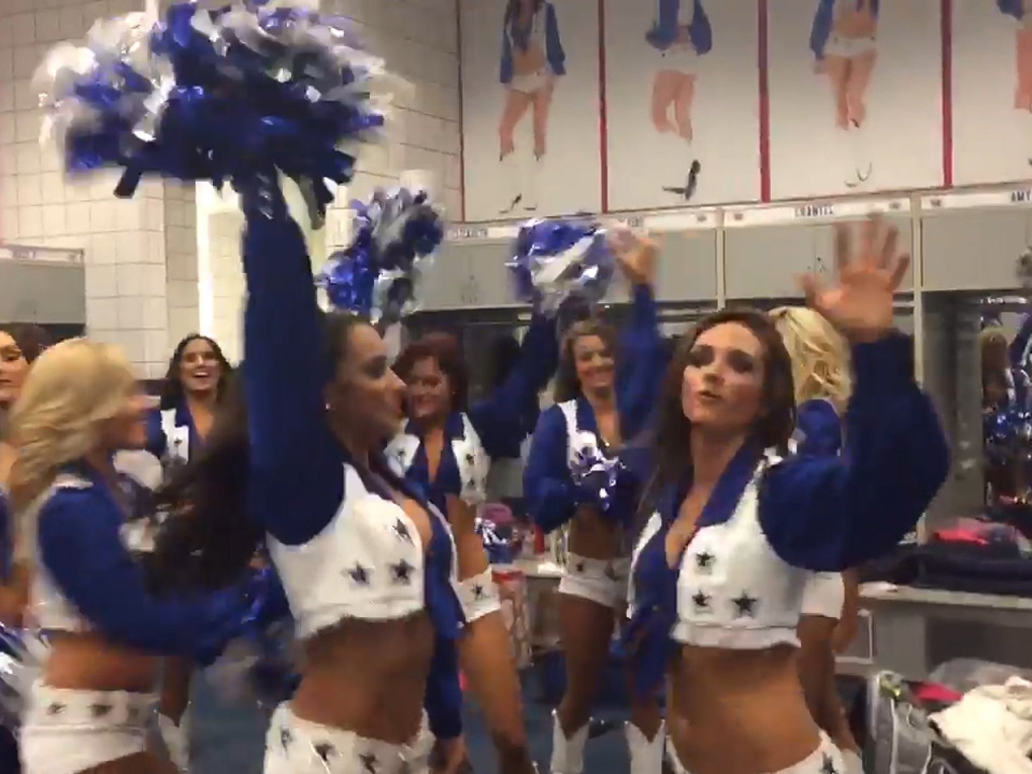 Dallas Cowboys cheerleaders celebrate in style after dominant victory