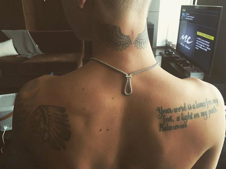 Justin Bieber Shows Off New Laurel Wreath Tattoo Across Collar Bone