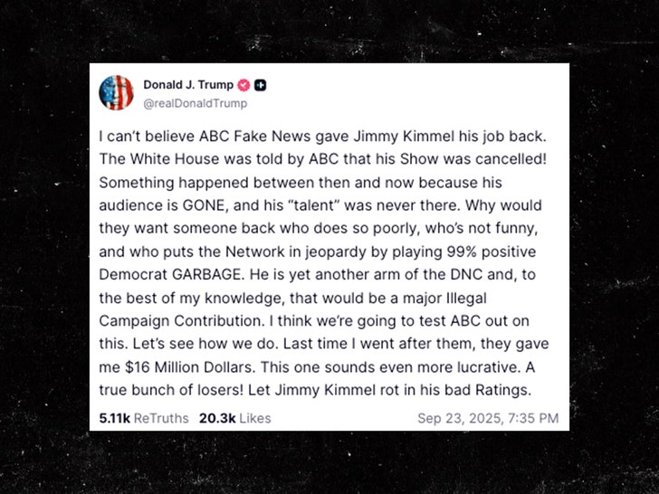 Donald Trump on Kimmel ABC Truth Social 1