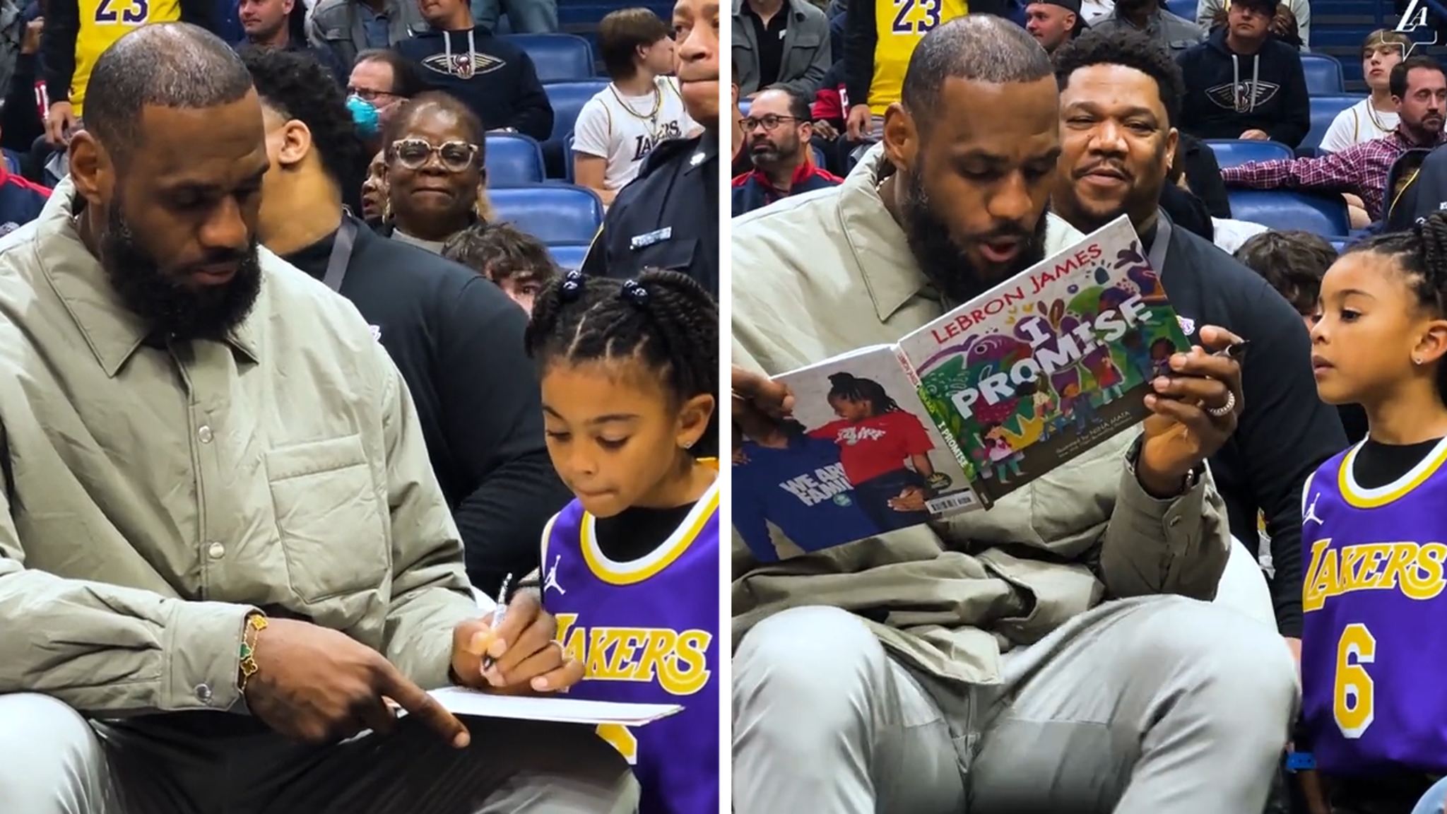 LeBron James Signs Young Fan's 'I Promise' Book During Lakers Game
