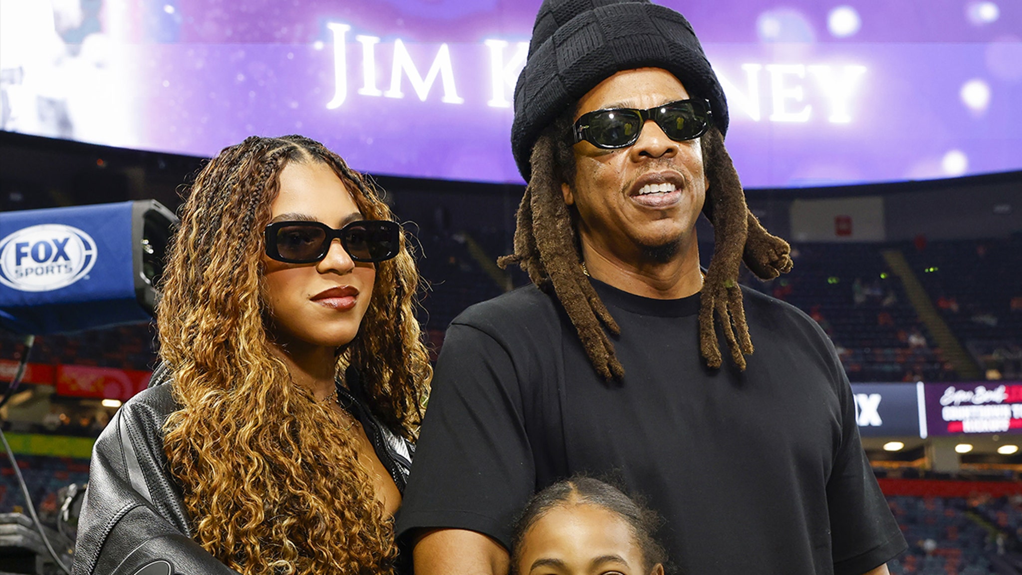 Jay-Z Has Fun with Daughters Blue Ivy and Rumi on Super Bowl Sidelines