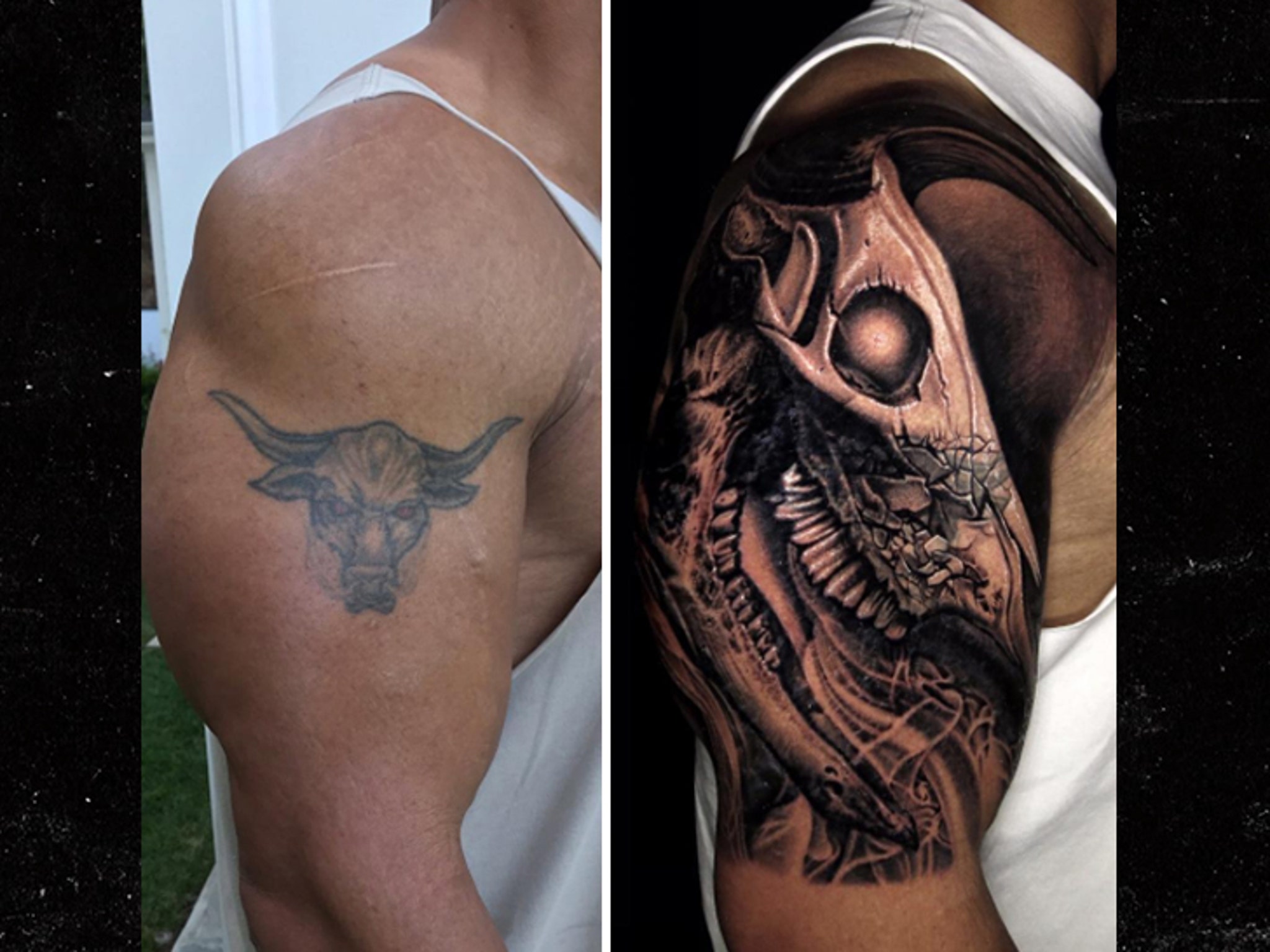 1. The Rock's iconic Brahma Bull shoulder tattoo - wide 3