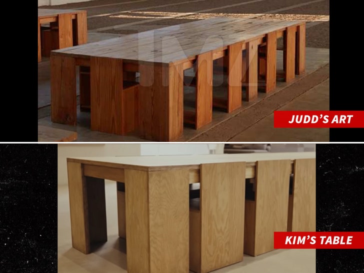A Donald Judd table above Kim Kardashian's SKKN table at issue in a lawsuit.