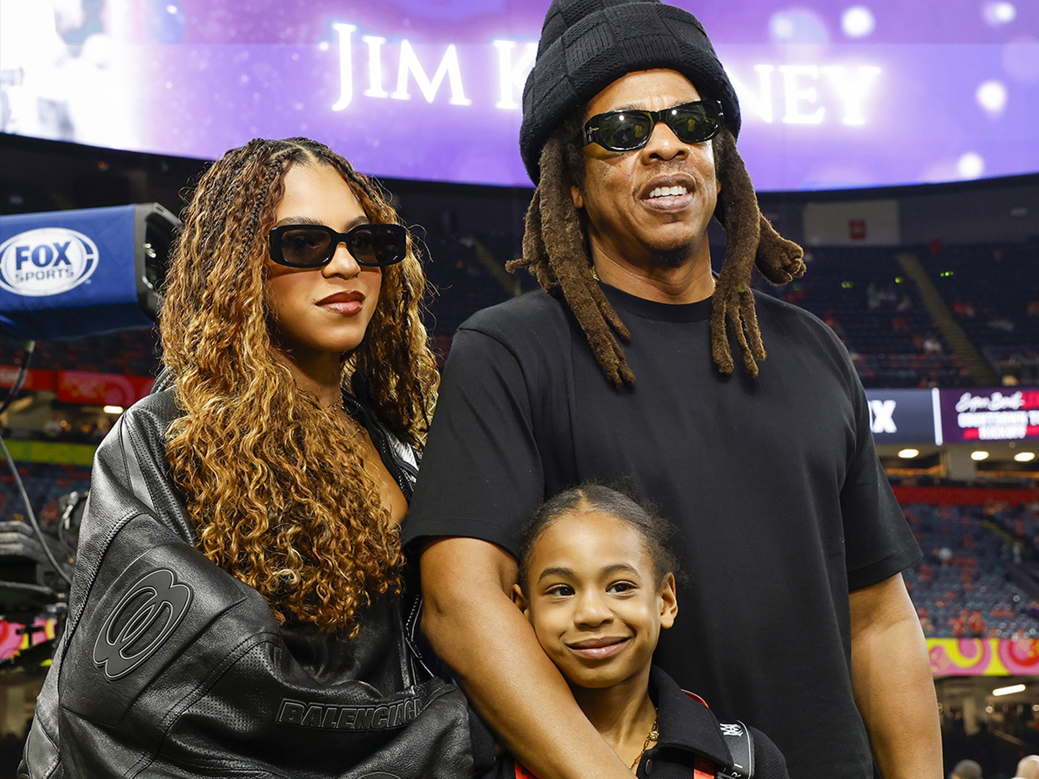 Jay-Z Has Fun with Daughters Blue Ivy and Rumi on Super Bowl Sidelines