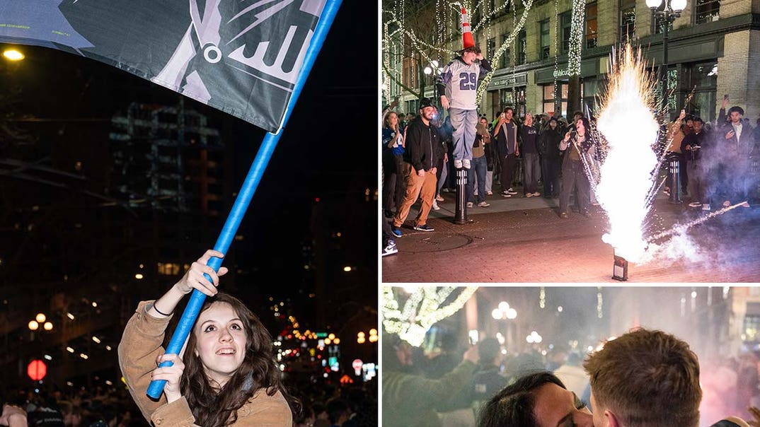 Seattle Seahawks fans celebrate Super Bowl win
