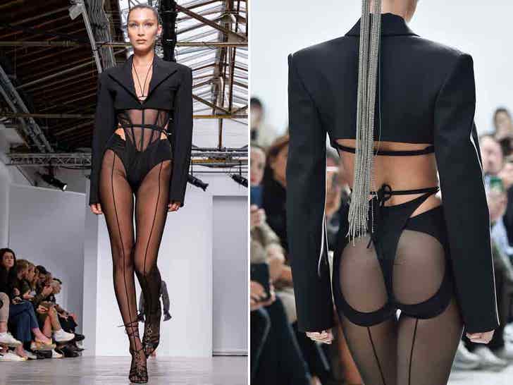 Bella Hadid Struts Paris Runway in Lingerie with Butt Cutouts