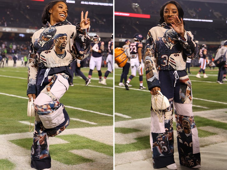 Simone Biles Reppin' Her Hubby In Head-To-Toe Outfit At Bears Game