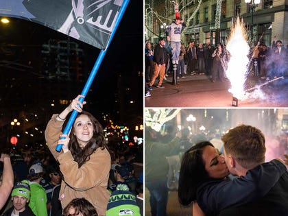 Seattle Seahawks fans celebrate Super Bowl win