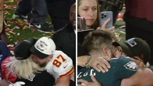 Travis & Jason Kelce's Emotional Post-Super Bowl Moments W/ Mom Captured On Mics