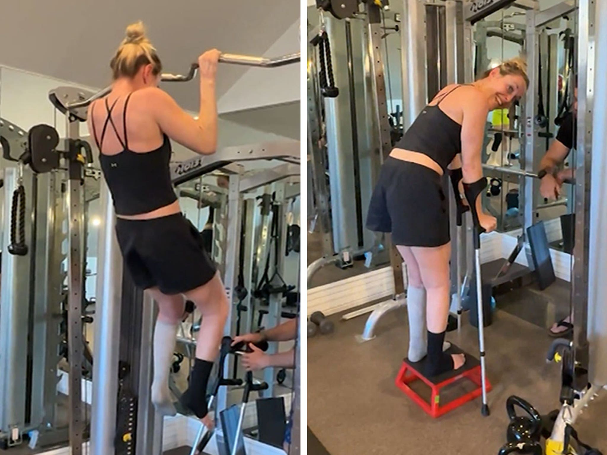 Lindsey Vonn trở lại phòng tập sau sự cố trượt tuyết đáng sợ.