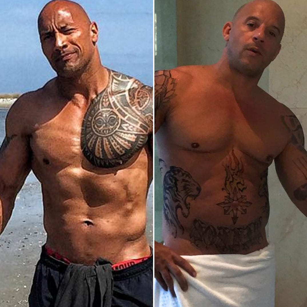 It's a racy rather ... The Rock (44) vs. Vin Diesel (49)