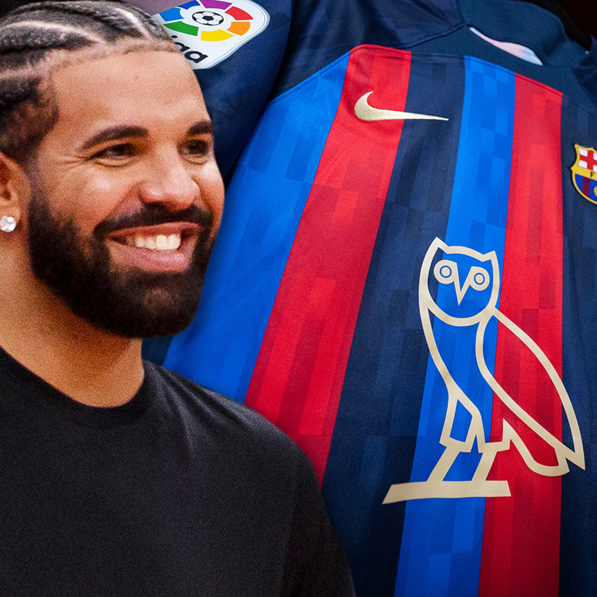 The jersey of FC Barcelona worn by Drake on his account Instagram  @champagnepapi