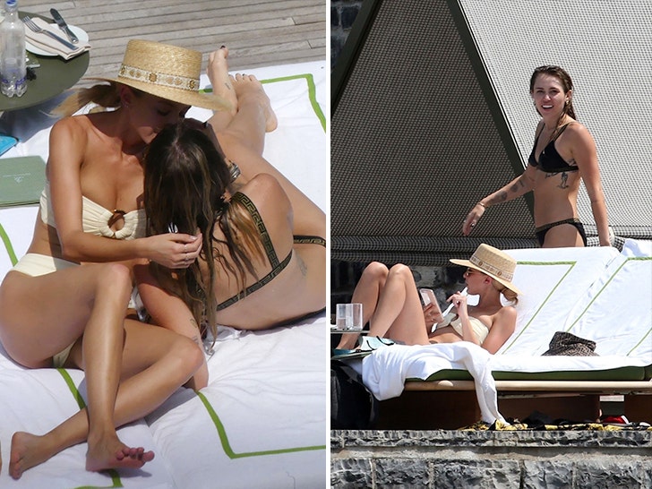 Miley Cyrus and Kaitlynn Carter Kissing by Pool in Lake Como