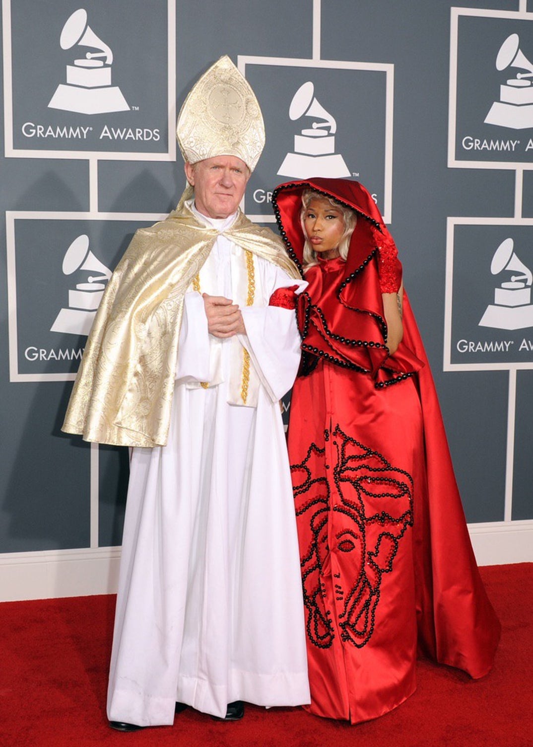 Nicki Minaj Red Versace + Faux Pope 2012