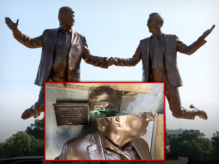Donald Trump & Jeffrey Epstein's Friendship Statue in Pieces