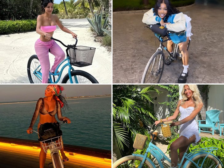Babos em bicicletas - garotas de equipamento!