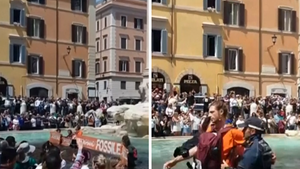 Rome's Trevi Fountain Dyed Black By Climate Activists, Wild Video Shows